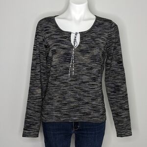 ✨3/$15  Darjoni black grey purple silk blend knit top M